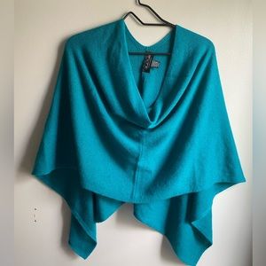 Claudia Nichole 100% Cashmere Teal Dress Topper Poncho Shawl Wrap Sweater Scarf